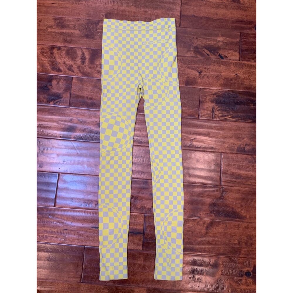 Off-White C/O Virgil Abloh Yellow/Gray Bubble Check Leggings NWT $475, Size S/M